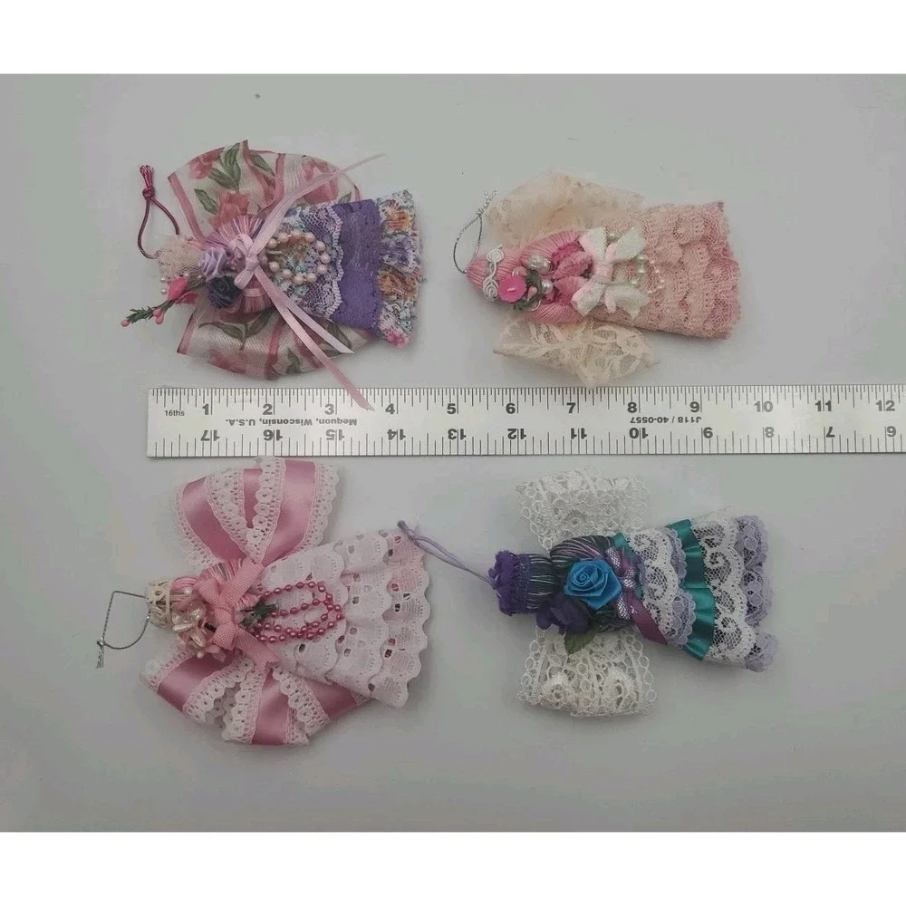 Lot Of 4‎ Handmade Angel Fabric Christmas Tree Ornaments Victorian Style Decor
